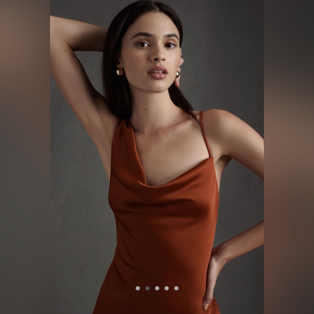 BHLDN August Satin Chartreuse Midi Dress Sz4 Rust Anthropologie